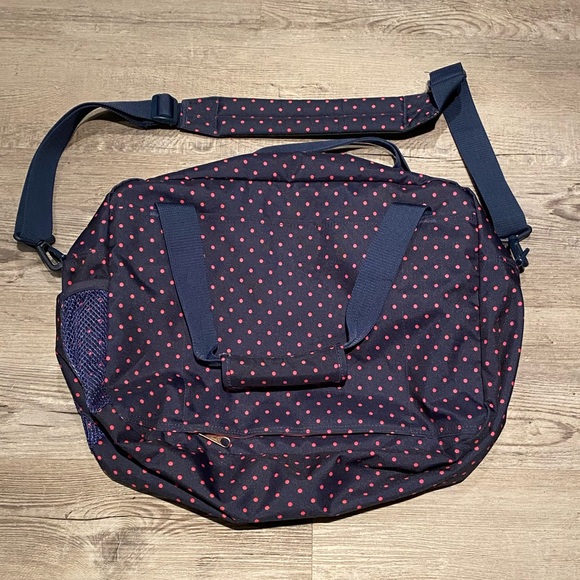 JanSport Overnight Duffle Bag Navy Blue Pink Polka Dot - Picture 3 of 4